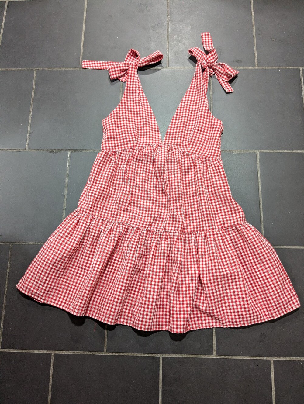 Red Gingham bow shoulder dress